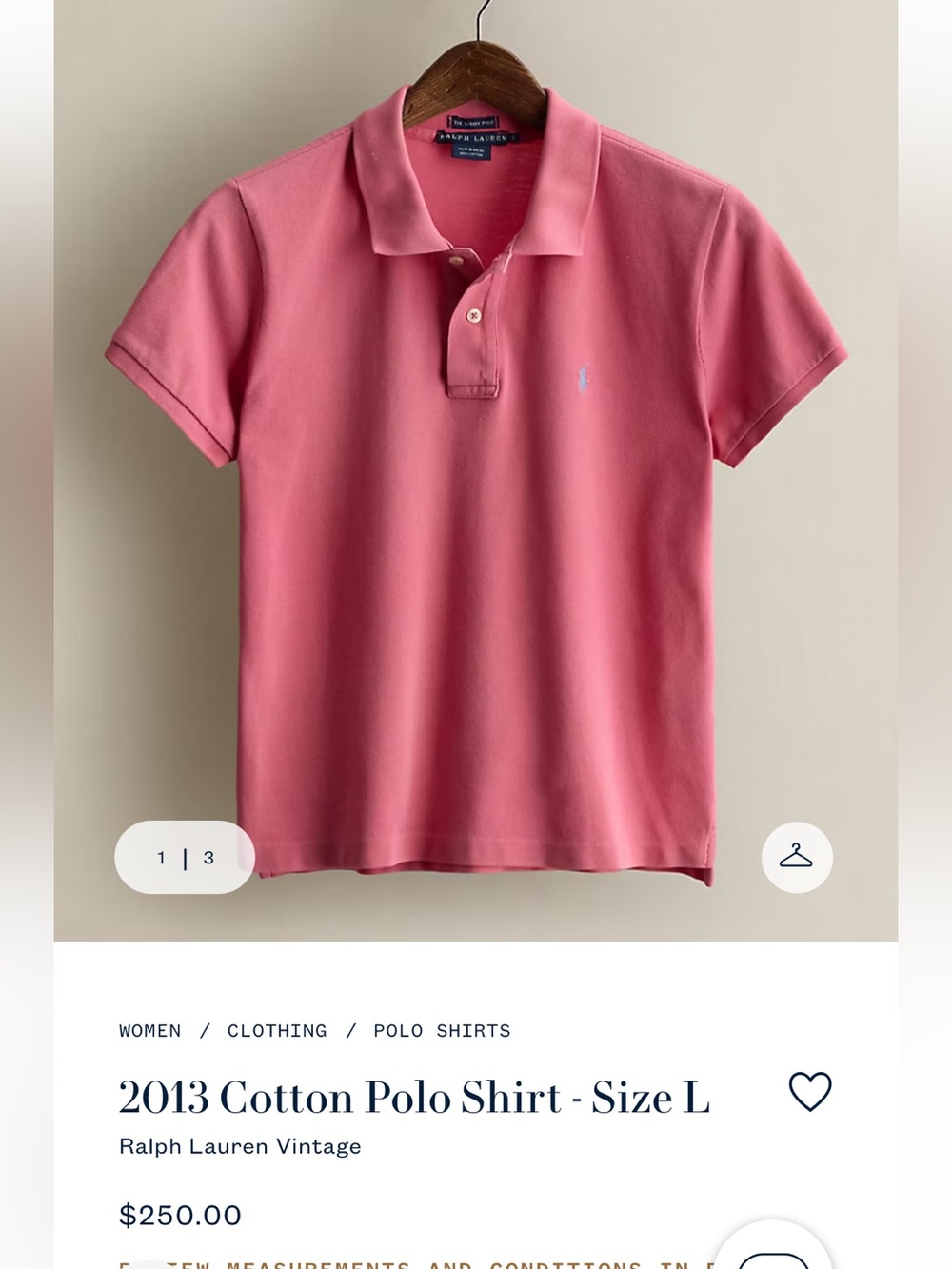 Ralph Lauren The Skinny Pink Polo Shirt L $250